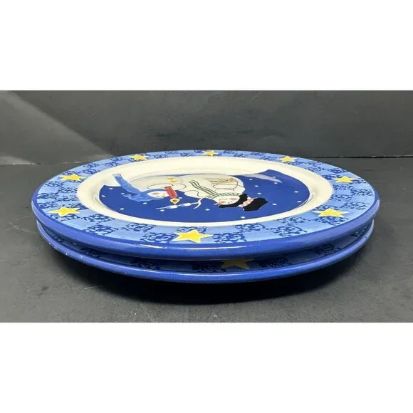 (2) SANDI GORE EVANS THE S'MORES THE MERRIER Jolly Follies Dinner Plates Snowmen - Picture 6 of 13